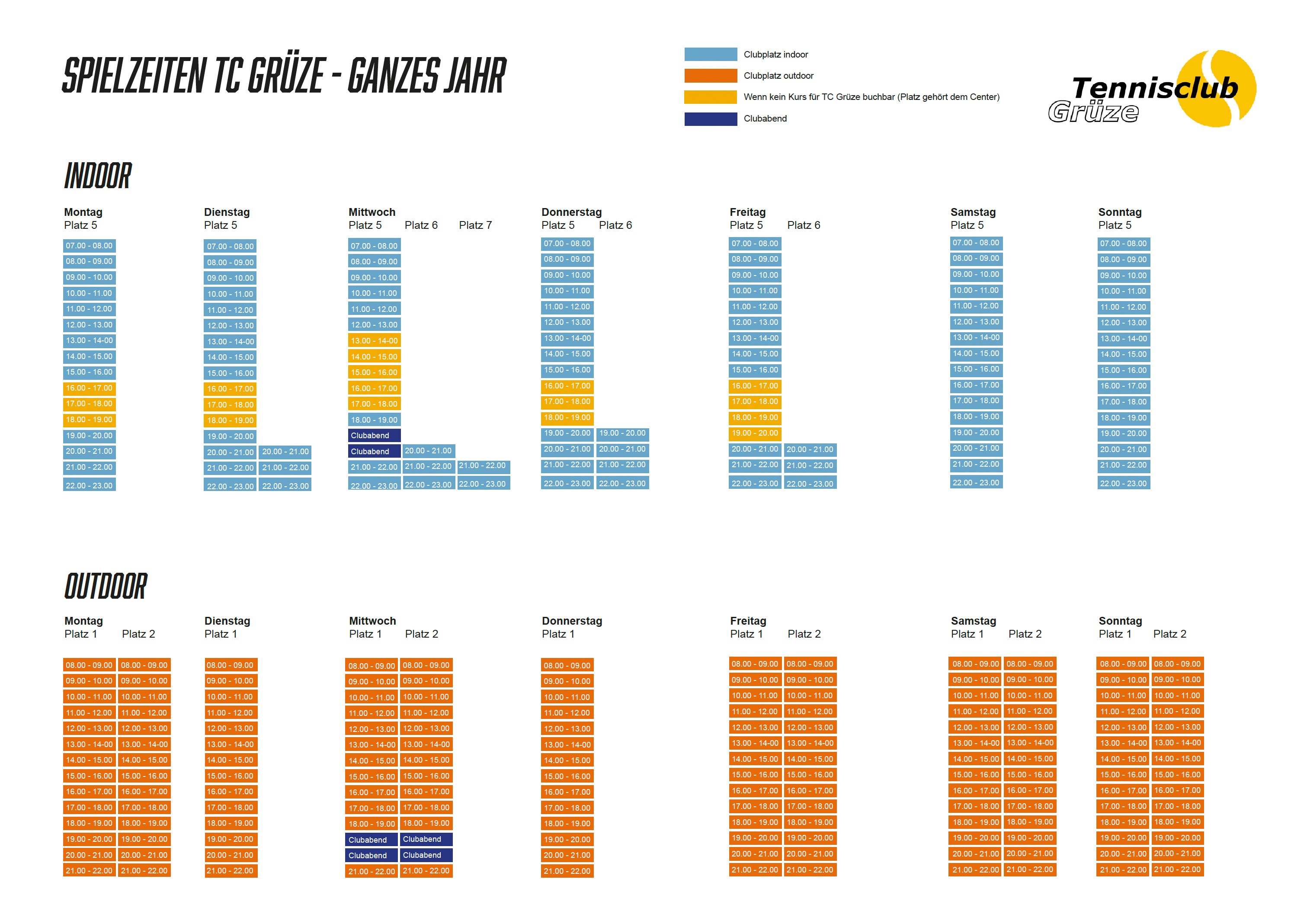 Spielzeiten TC Grüze 2026